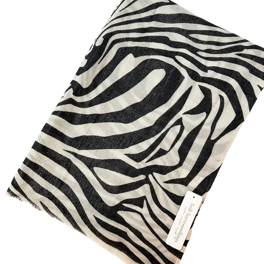 SOFT SURROUNDINGS NWT Women's Wool & Silk‎ Blend Scarf • Zebra metallic